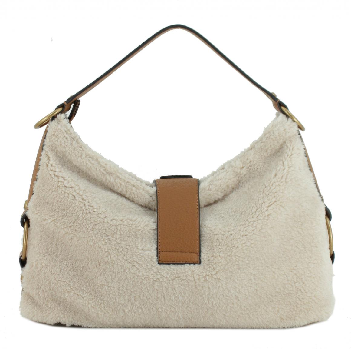 Schultertasche Guess Camden Natural Cognac hellbeige Teddyfell