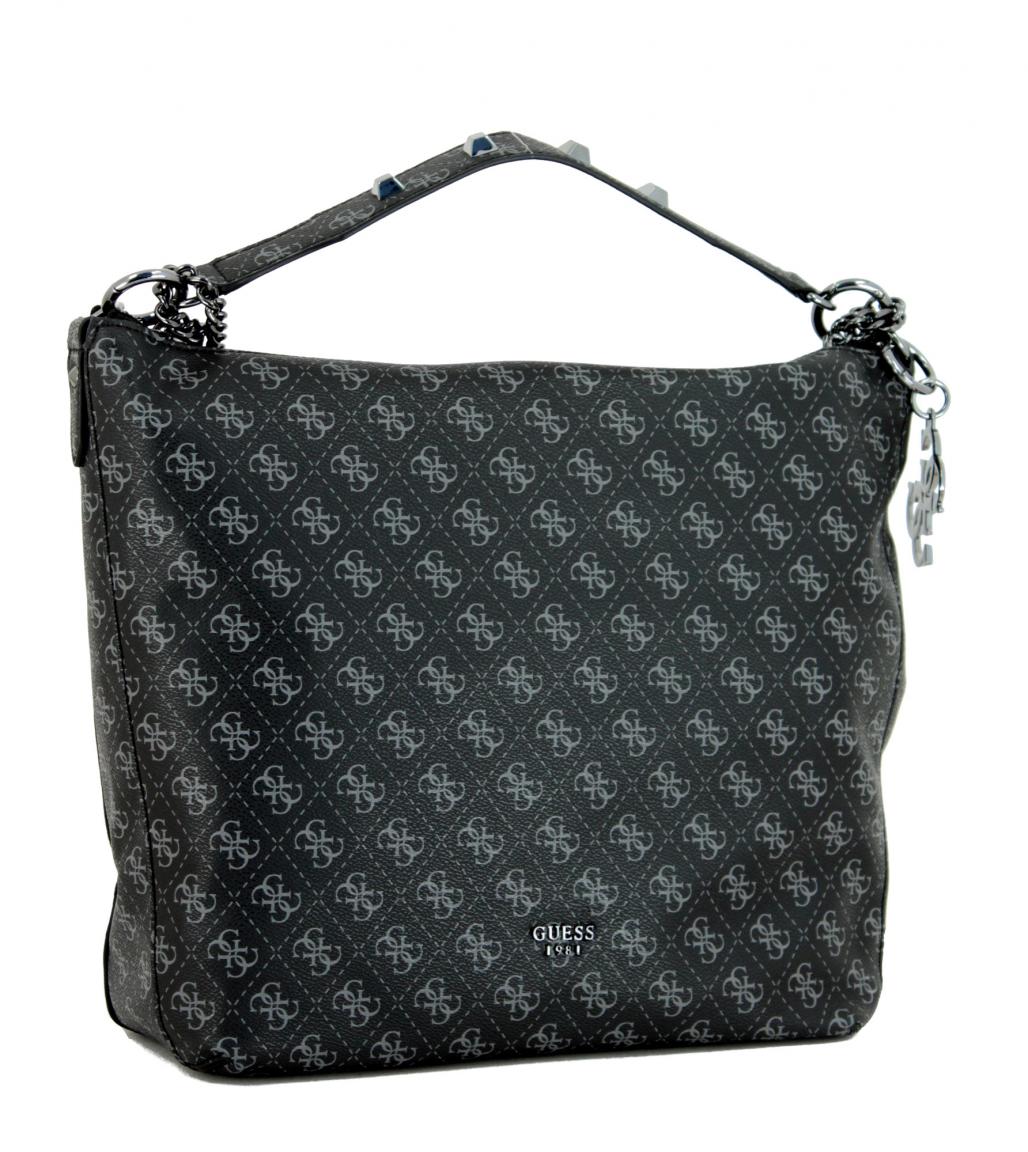 Schultertasche Guess Mia Coal brown Anhänger Nieten braun