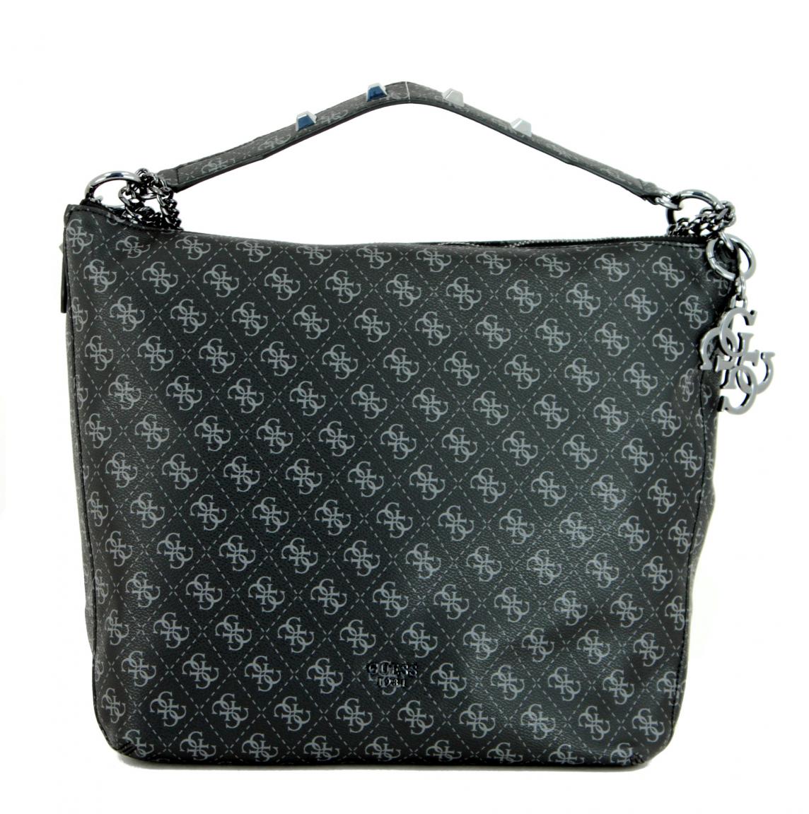 Schultertasche Guess Mia Coal brown Anhänger Nieten braun