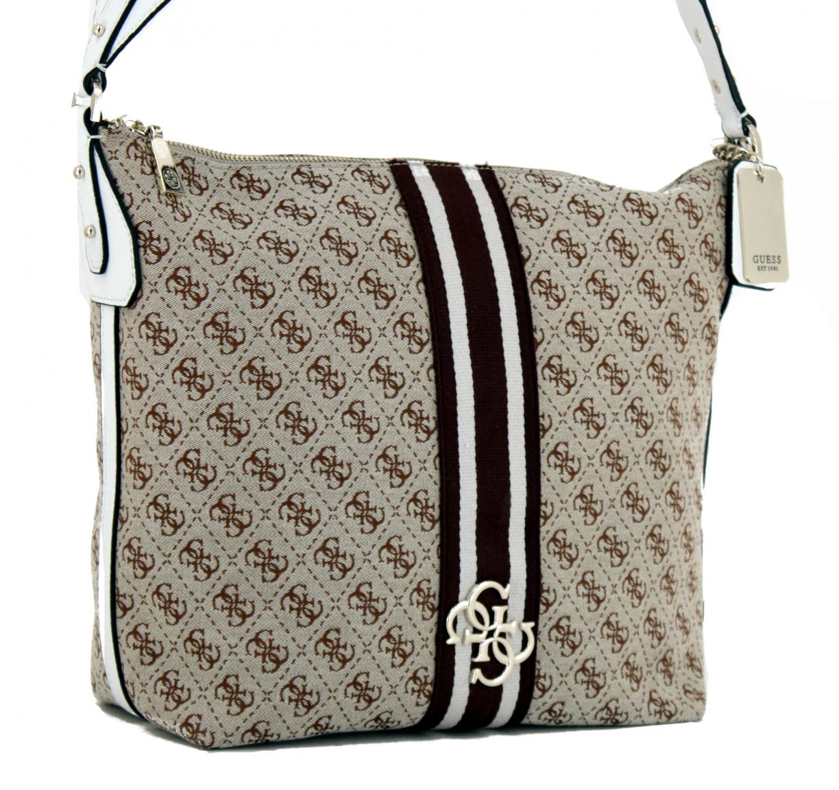 Schultertasche Guess Vintage Hobo braun weiß Streifen