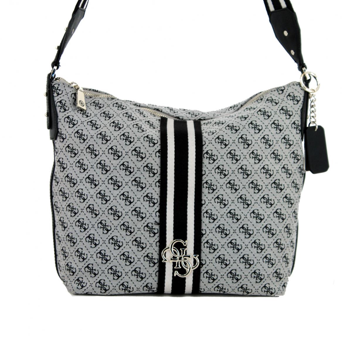 Schultertasche Guess Vintage Hobo braun weiß Streifen