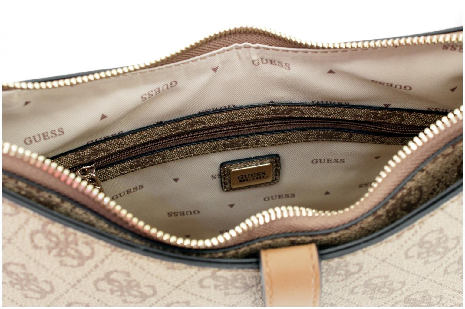 Schultertasche Guess Zamira Hobo Shoulder Bag Latte Logo 4G Alloverprint braun