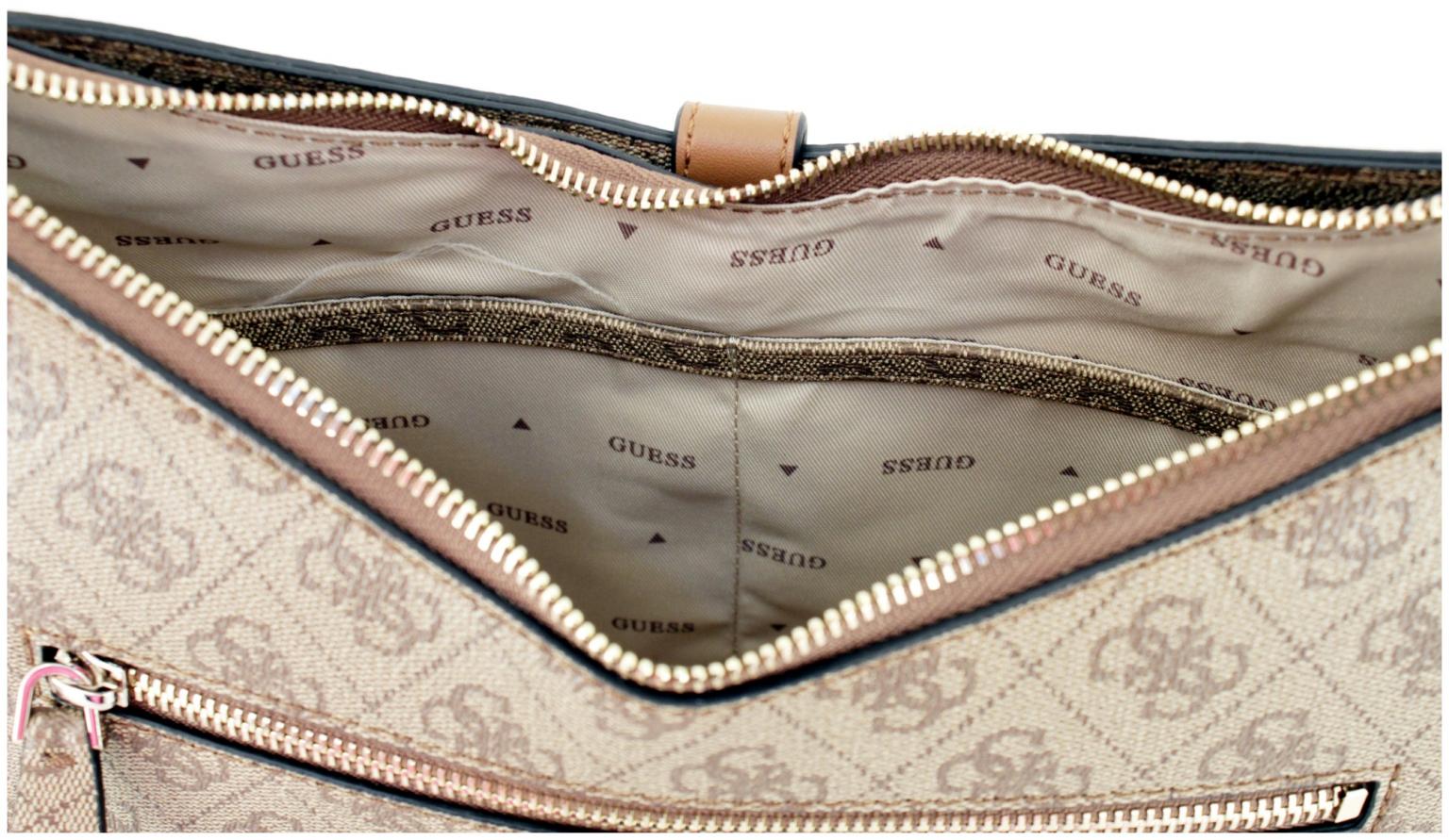 Schultertasche Guess Zamira Hobo Shoulder Bag Latte Logo 4G Alloverprint braun