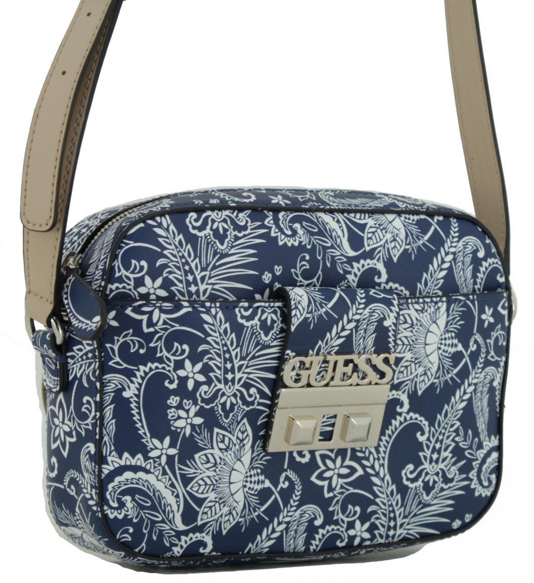 Schultertasche Kamryn Guess blau weiss Alloverprint