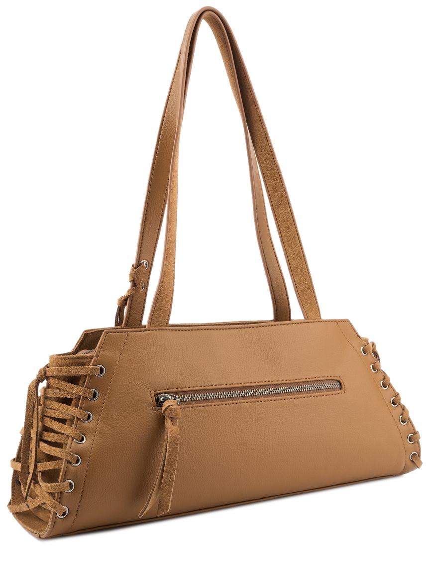 Schultertasche Laced up FredsBruder Veloursleder Desert Brown