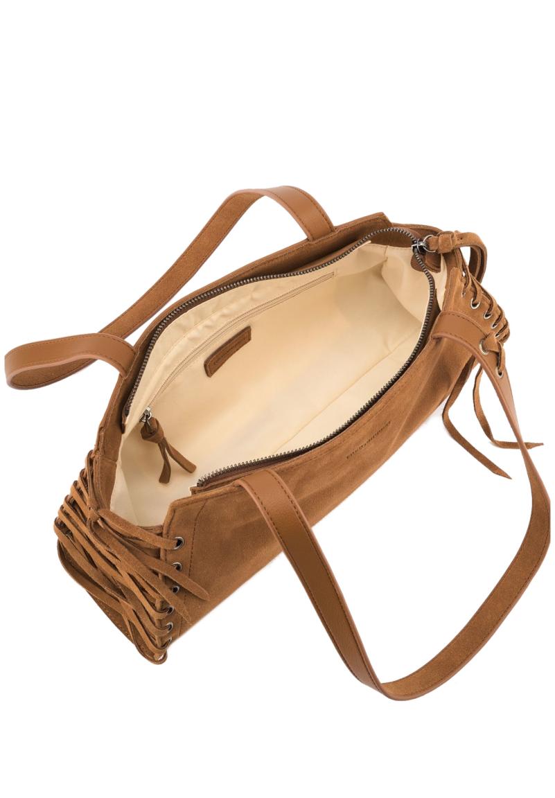 Schultertasche Laced up FredsBruder Veloursleder Desert Brown