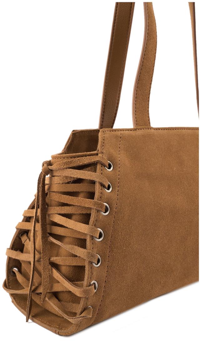 Schultertasche Laced up FredsBruder Veloursleder Desert Brown