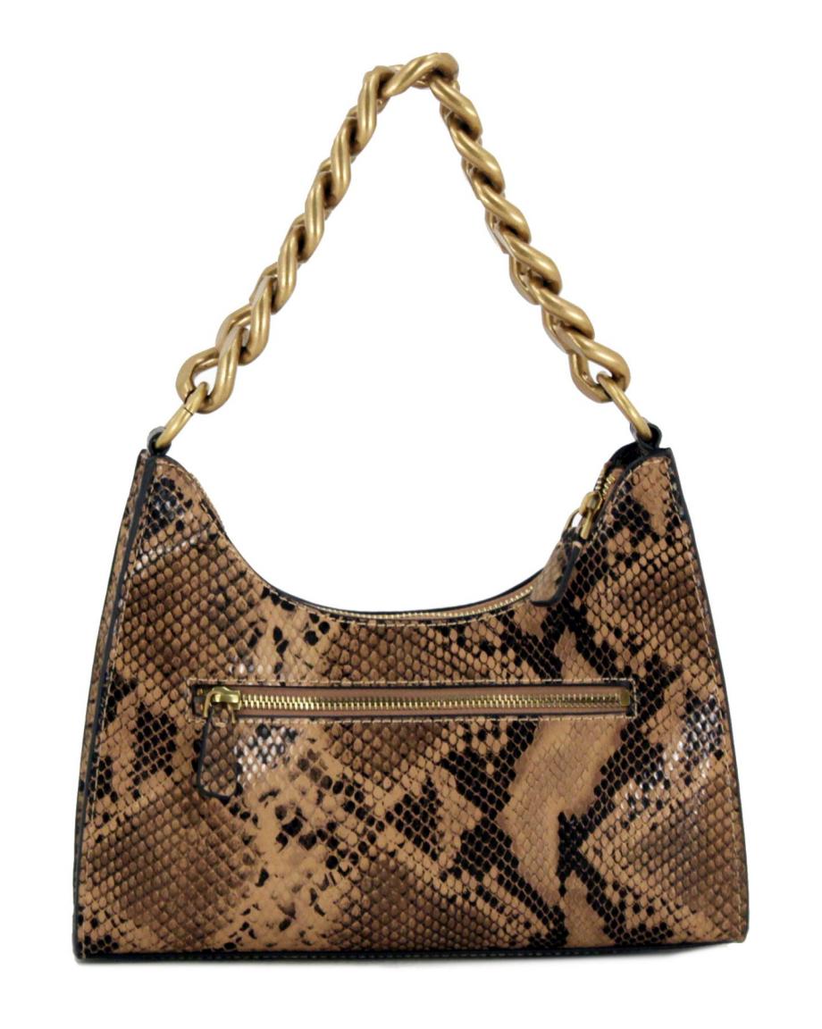Schultertasche Snakeprint Guess Tullia Tan Python Kette