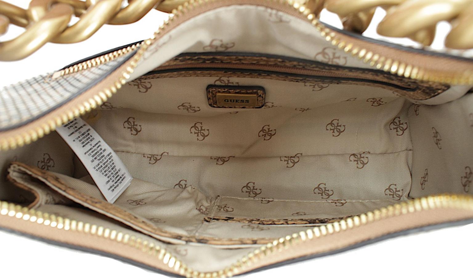 Schultertasche Snakeprint Guess Tullia Tan Python Kette