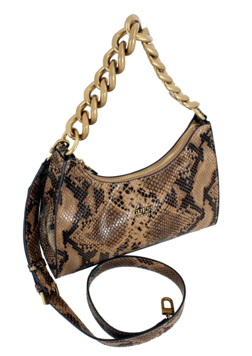 Schultertasche Snakeprint Guess Tullia Tan Python Kette
