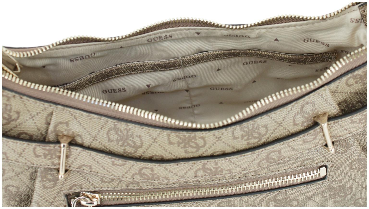 Schultertasche Top Zip Guess Yesba Latte Logo braun beige