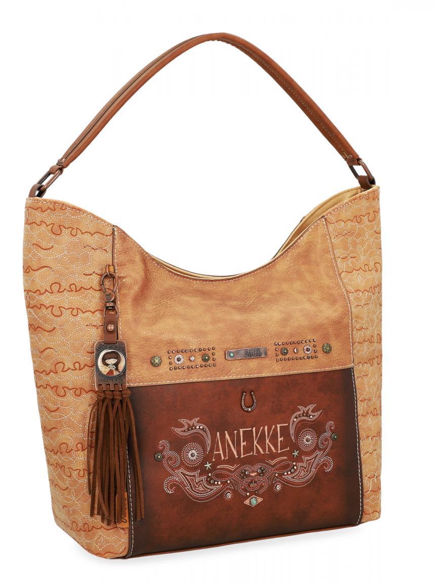 Schultertasche bestickt Anekke Arizona braun Fransenanhänger