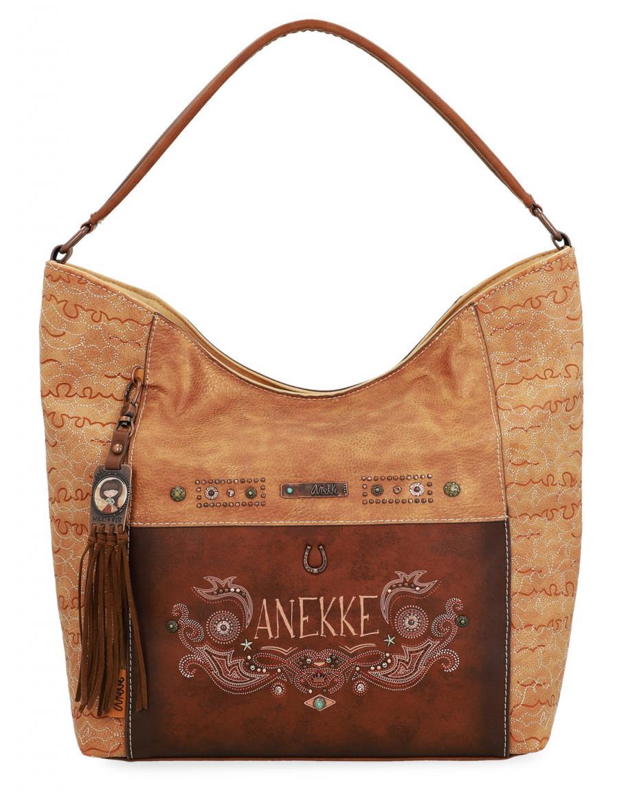 Schultertasche bestickt Anekke Arizona braun Fransenanhänger