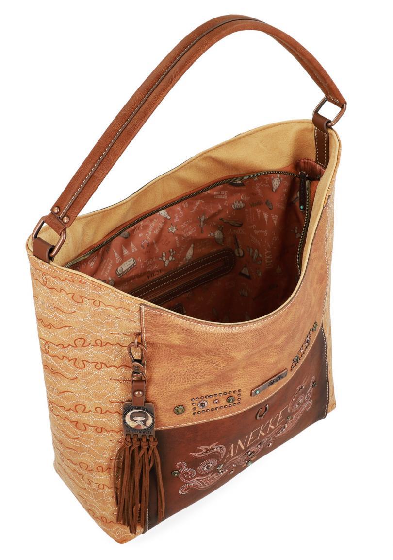 Schultertasche bestickt Anekke Arizona braun Fransenanhänger