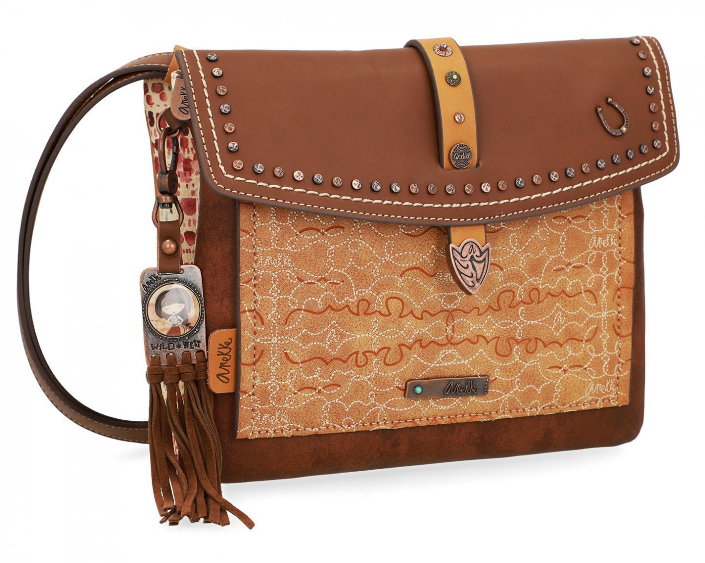 Schultertasche bestickt Fransenanhänger Nieten Anekke Arizona