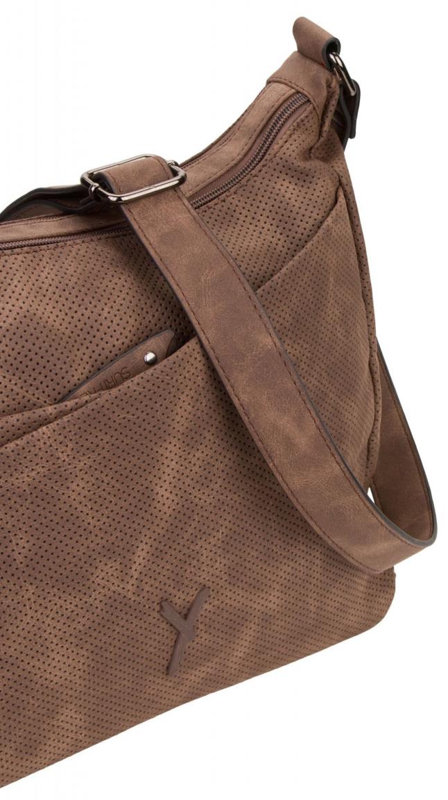 Schultertasche dunkelbraun Suri Frey Romy zweigeteilt Lochmuster