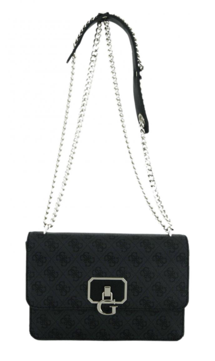 Schultertasche mit Ketten Guess Alisa Printdesign Latte Orange