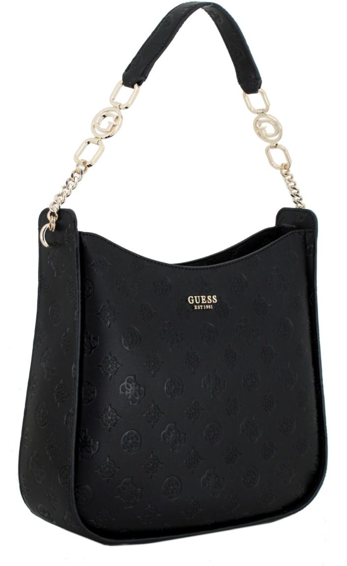 Schultertasche schwarz Prägung Guess Galeria Hobo Black