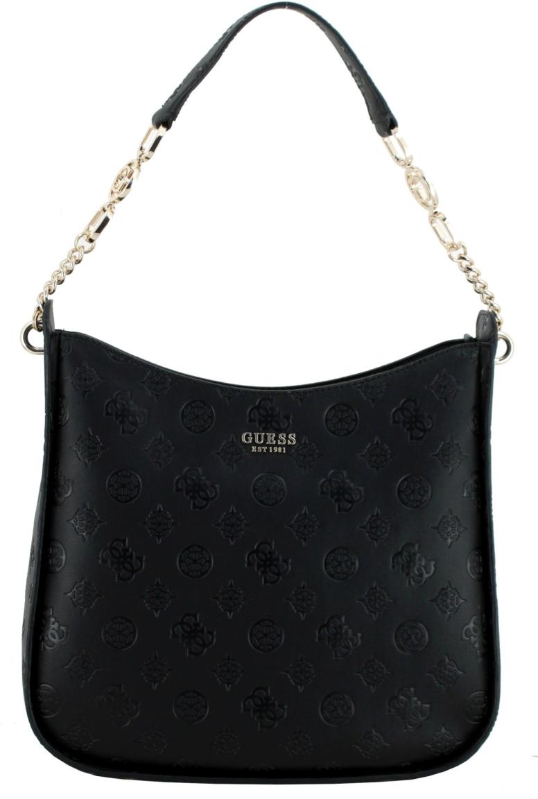 Schultertasche schwarz Prägung Guess Galeria Hobo Black