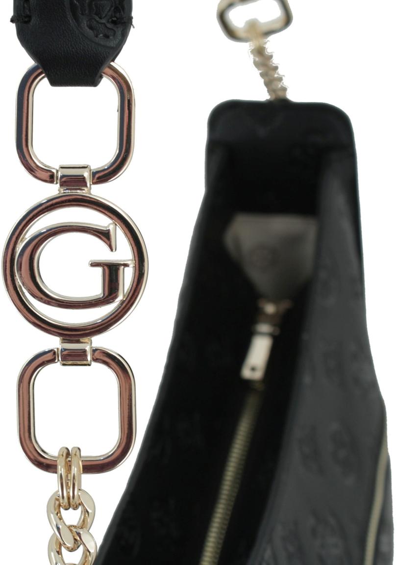 Schultertasche schwarz Prägung Guess Galeria Hobo Black