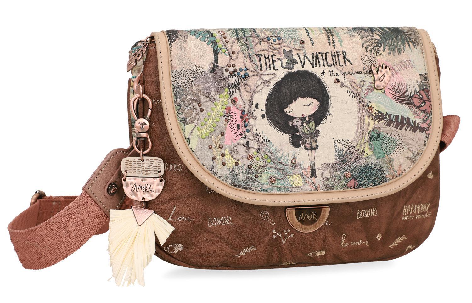 Schultertasche zweigeteilt Anekke Jungle bestickt Überschlag