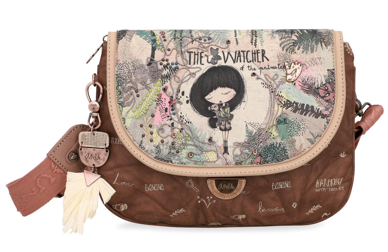 Schultertasche zweigeteilt Anekke Jungle bestickt Überschlag