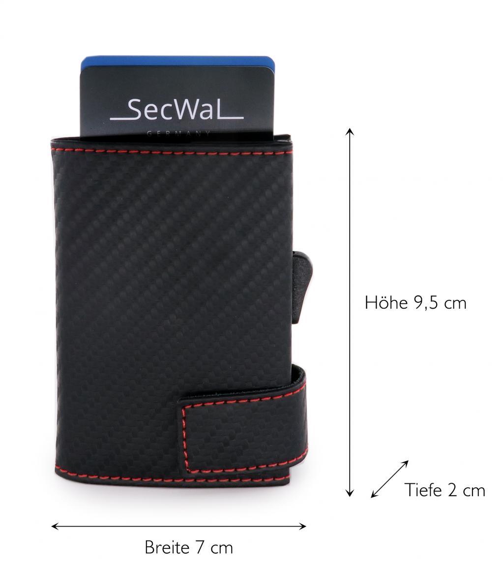 SecWal Cardprotector Carbon schwarz mit roter Naht RFID Schutz