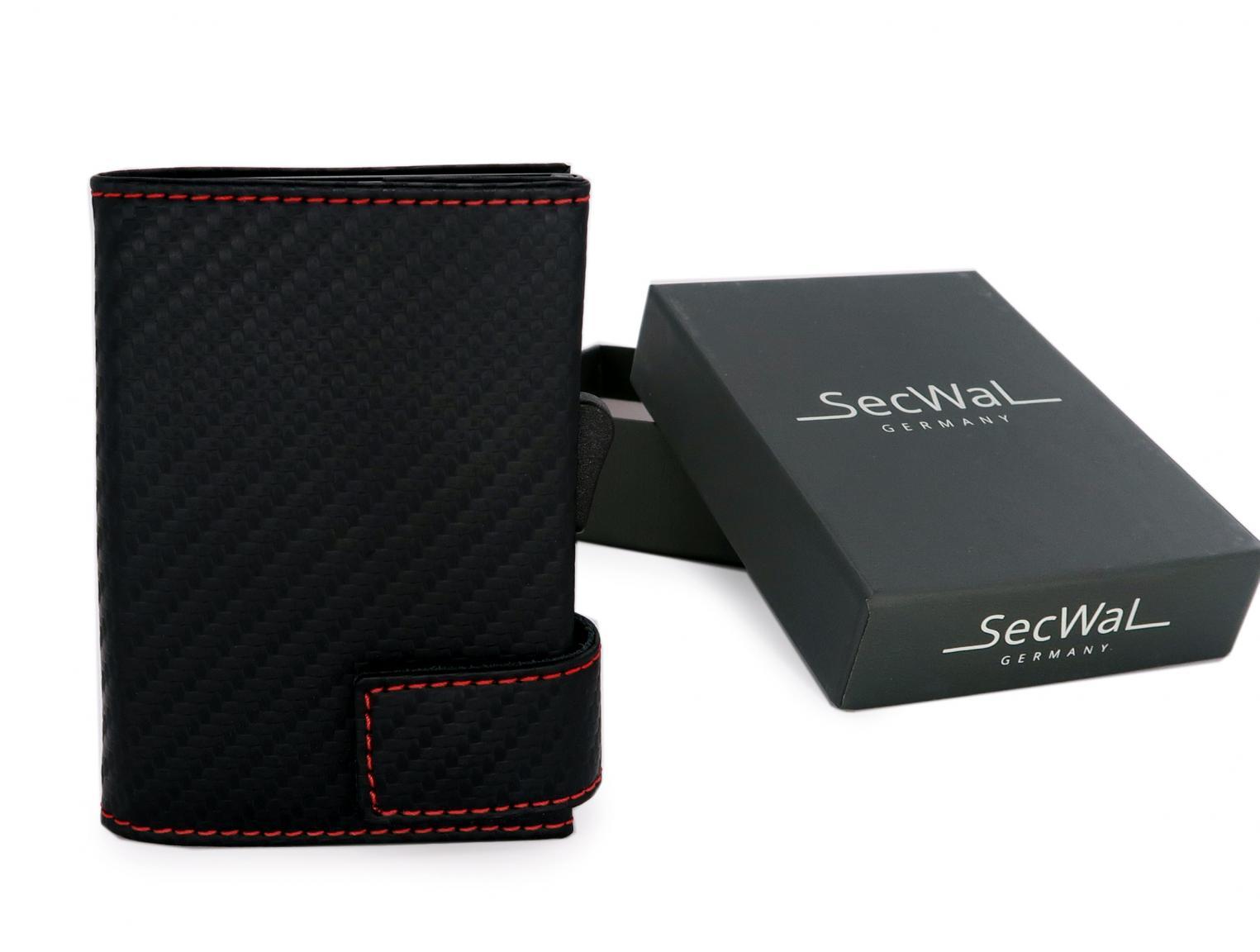 SecWal Cardprotector Carbon schwarz mit roter Naht RFID Schutz