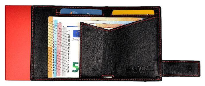 SecWal Kartenetui mit Wiener Schachtel Leder schwarz Alu rot