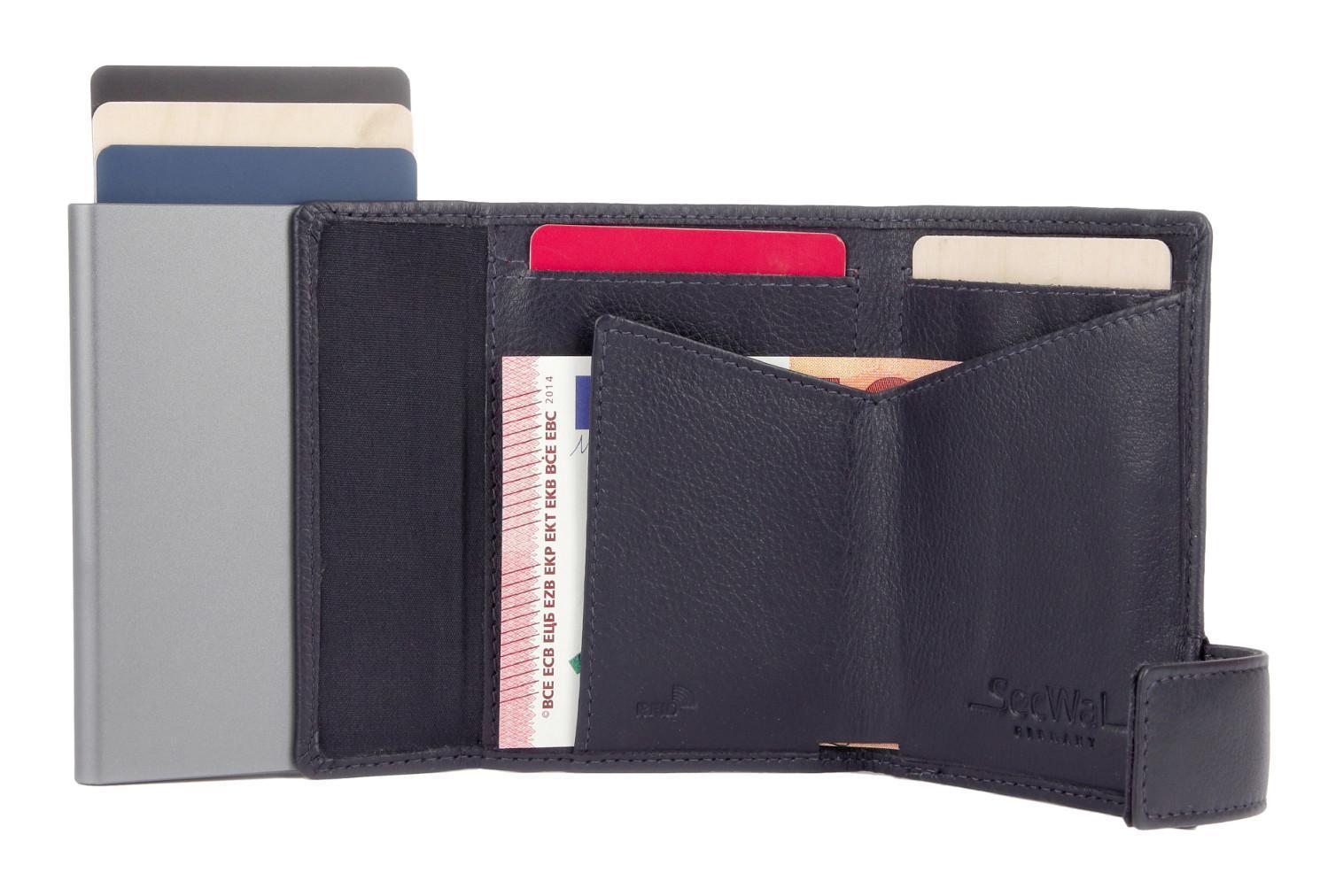 SecWal Lederbörse Cardprotector RFID Metallhülle navy blau