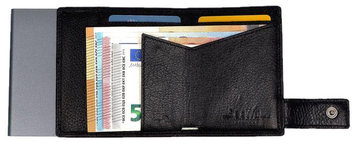 SecWal Wiener Schachtel mit Alu Kartenschieber Lederetui schwarz