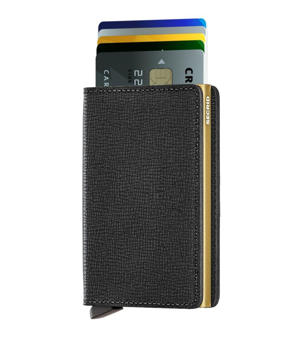 Secrid Crisple Black Slimwallet Saffiano Leder Aluminium Kartenetui schwarz gold RFID Schutz