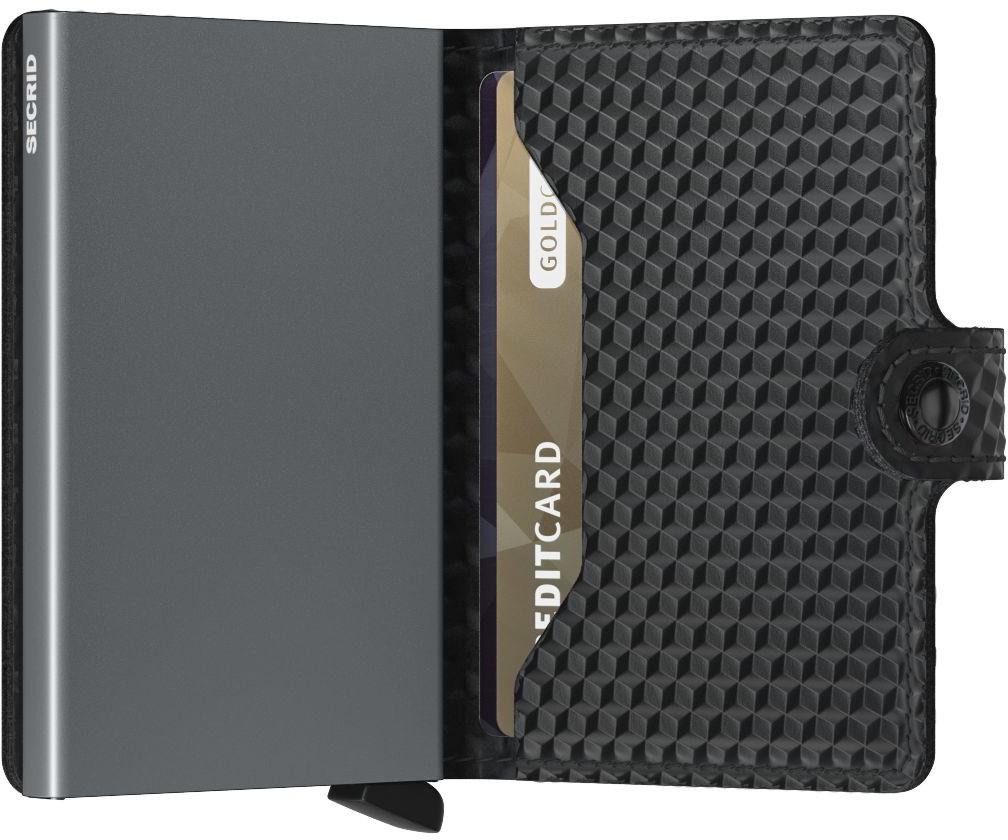 Secrid Kartenhülle mit Drücker Miniwallet Cubic Black Titanium 3D Effekt