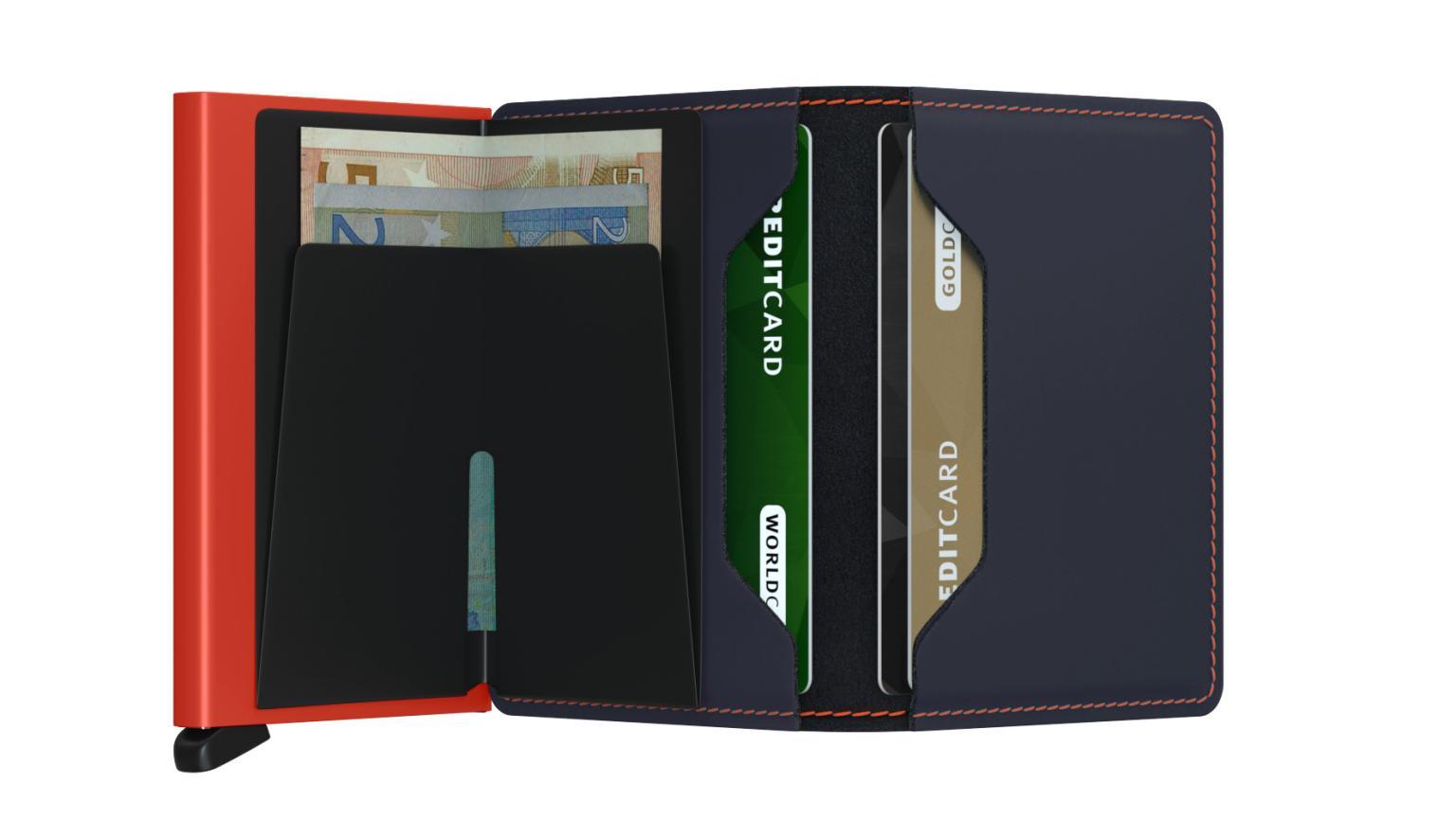Secrid Matte Nightblue & Orange RFID Schutz Kartenetui Slimwallet Leder blau orange