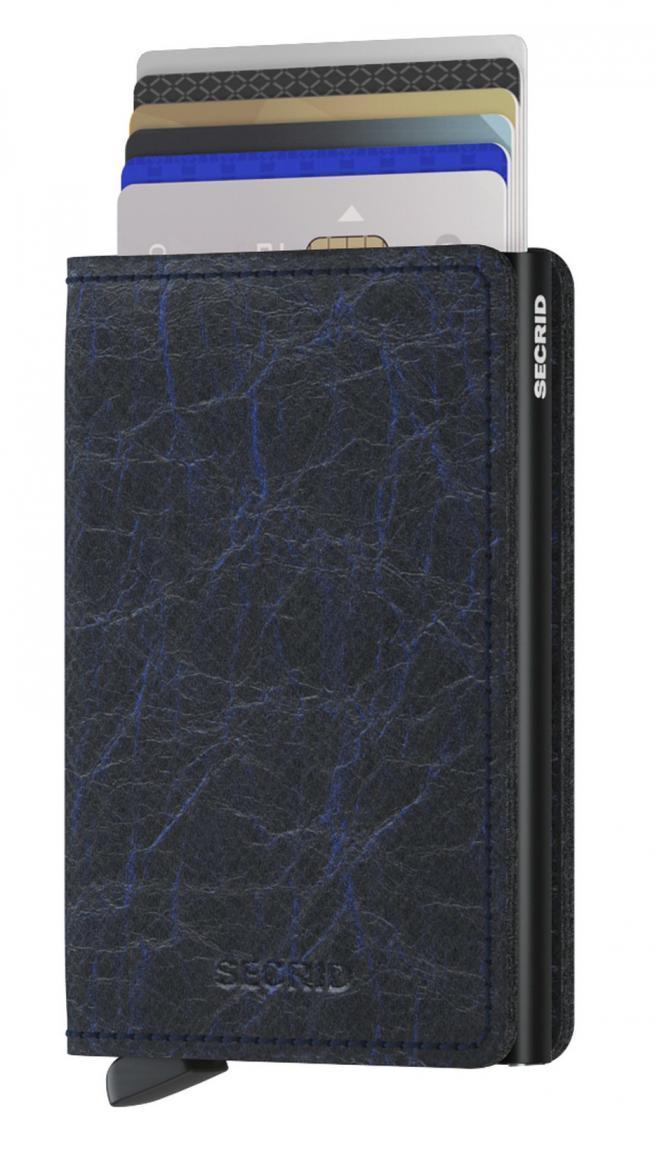 Secrid Slimwallet Crunch Blue RFID-Ausleseschutz schwarz blau Knitteroptik