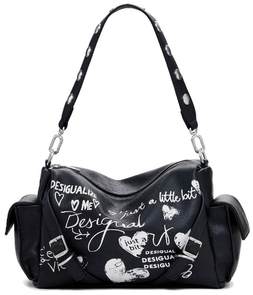 Seshat Habana Desigual Schultertasche schwarz Print weiß Statement negro