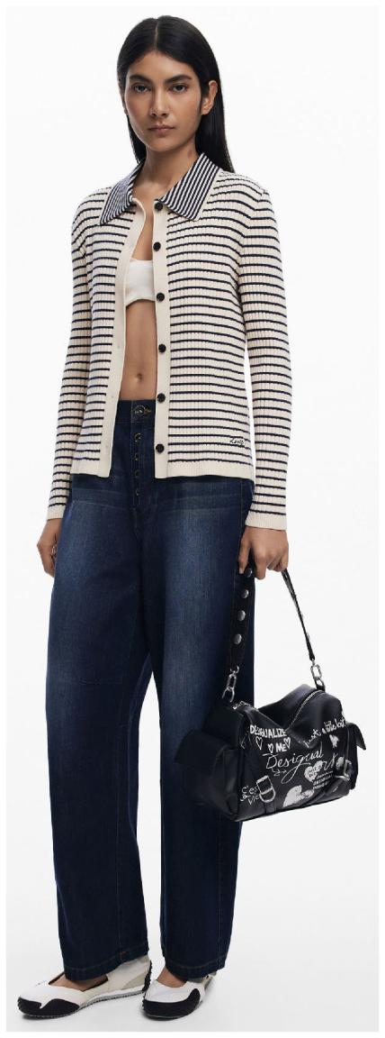 Seshat Habana Desigual Schultertasche schwarz Print weiß Statement negro