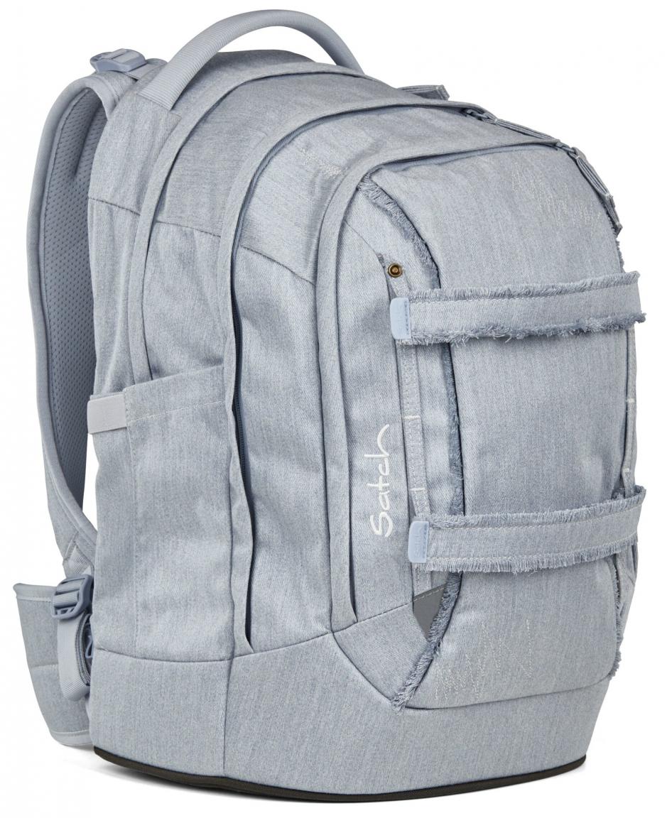 Set Satch Denim Schultasche reflektierend Washed Blue hellblau Fransen 
