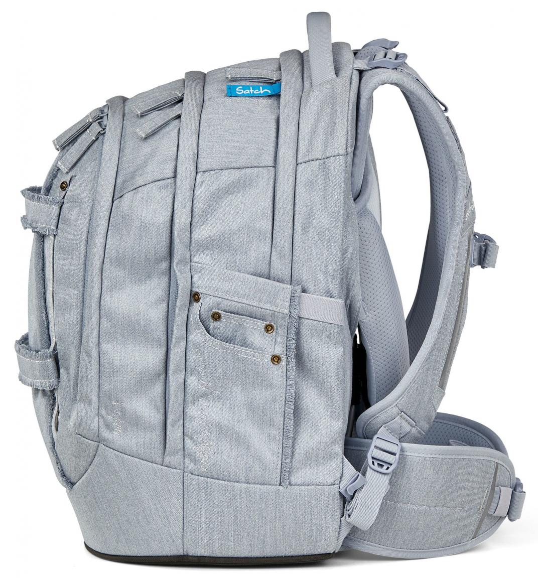 Set Satch Denim Schultasche reflektierend Washed Blue hellblau Fransen 