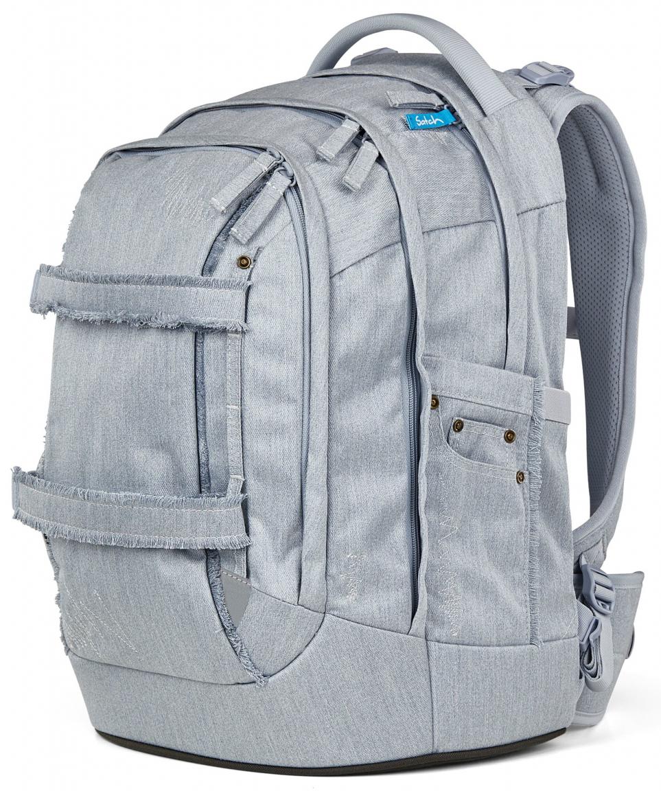 Set Satch Denim Schultasche reflektierend Washed Blue hellblau Fransen 