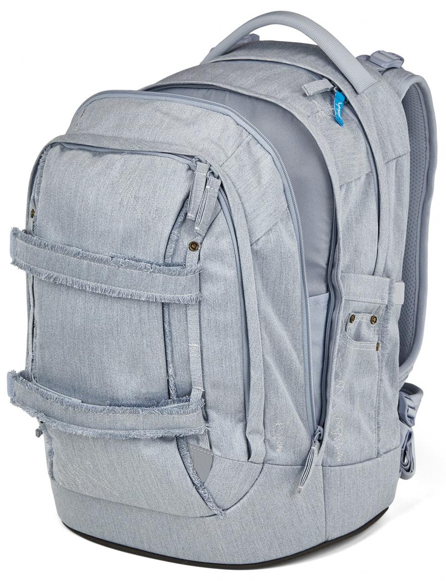 Set Satch Denim Schultasche reflektierend Washed Blue hellblau Fransen 