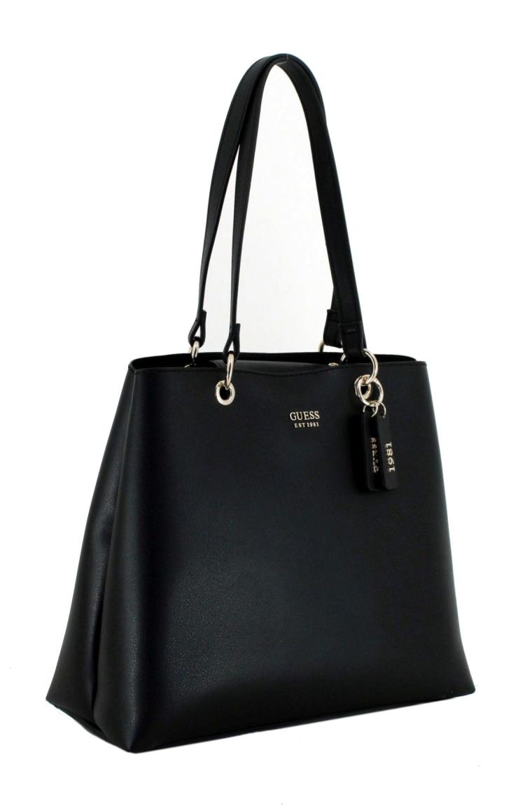 Shopper Guess Eco Mia Black Goldfarbener Metallcharme Nachhaltig 