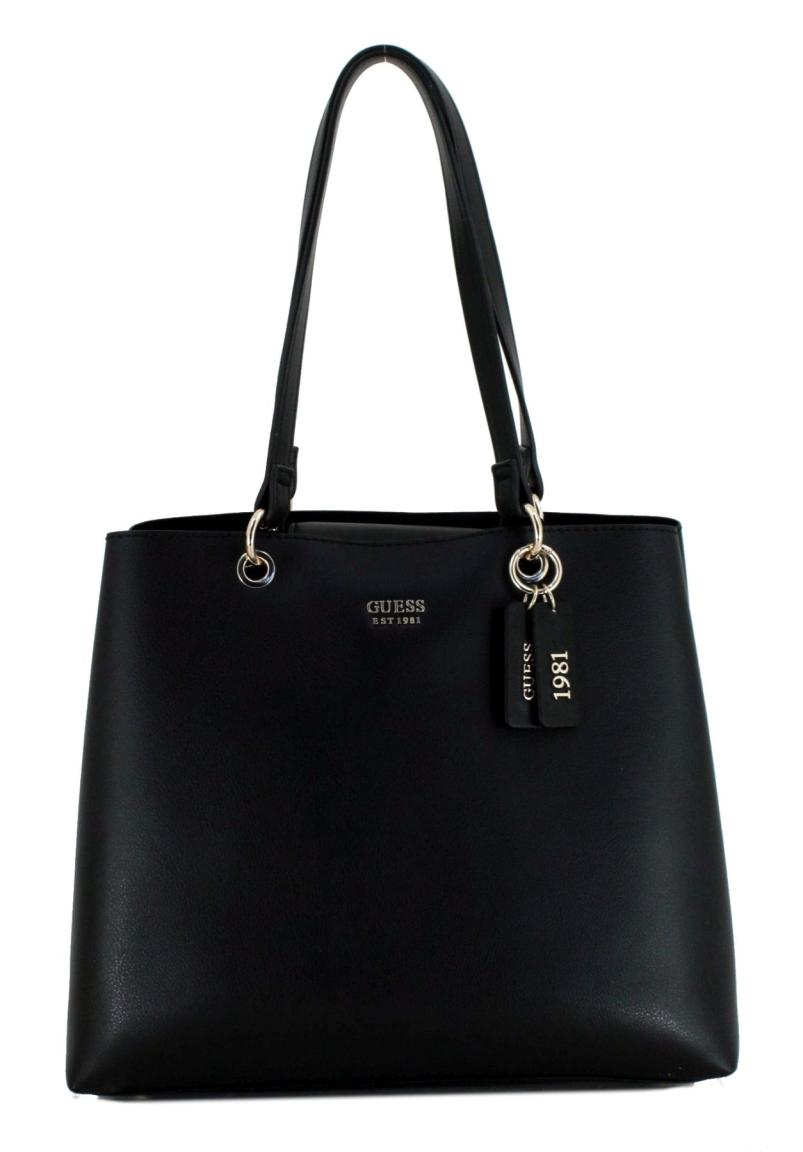 Shopper Guess Eco Mia Black Goldfarbener Metallcharme Nachhaltig 