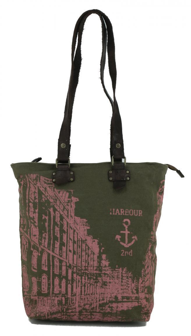 Shopper Khaki schwarz Ash Harbour2nd Pauli Canvas Stoffprint Leder