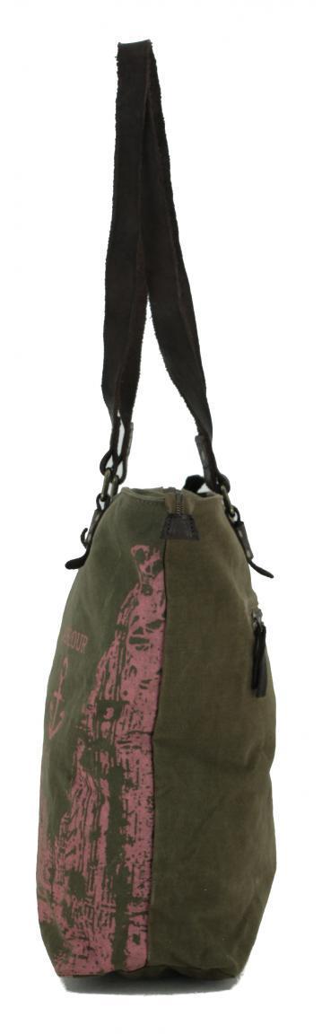 Shopper Khaki schwarz Ash Harbour2nd Pauli Canvas Stoffprint Leder