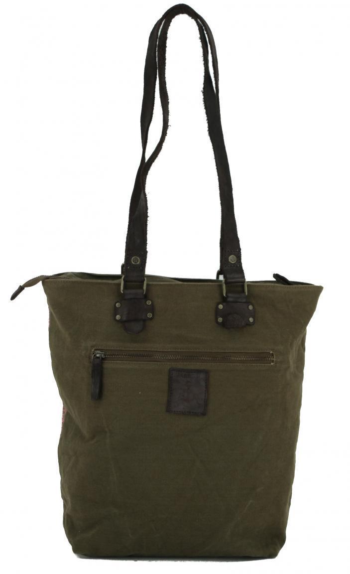 Shopper Khaki schwarz Ash Harbour2nd Pauli Canvas Stoffprint Leder