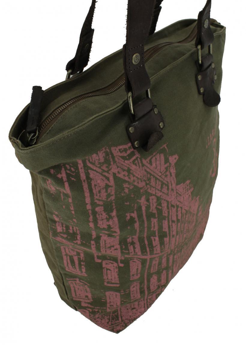 Shopper Khaki schwarz Ash Harbour2nd Pauli Canvas Stoffprint Leder