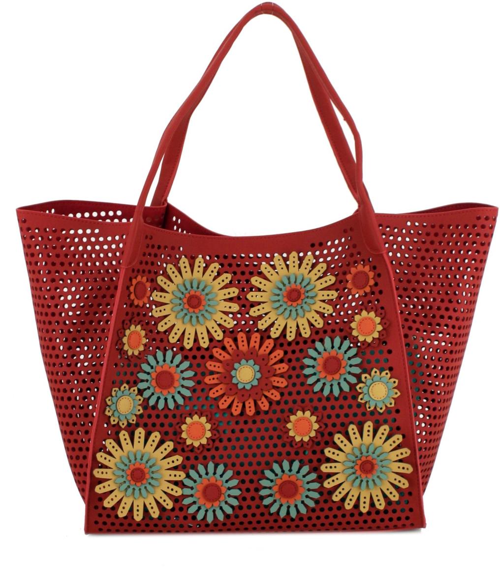 Shopper mit Innentasche Desigual Zaria Allegreto rot Blumen Lochmuster