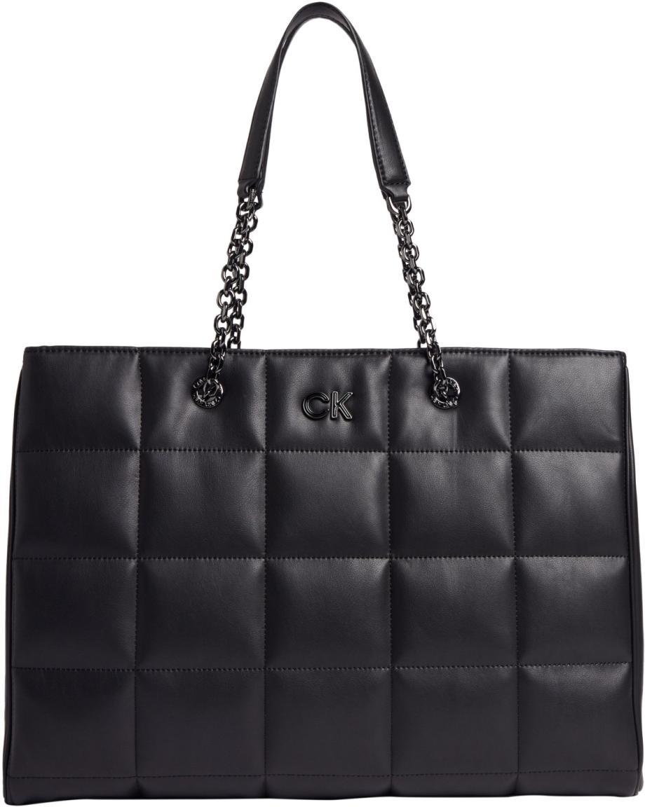 Shopper mit Kettenhenkel wattiert Calvin Klein schwarz Re-Lock Quilt Tote