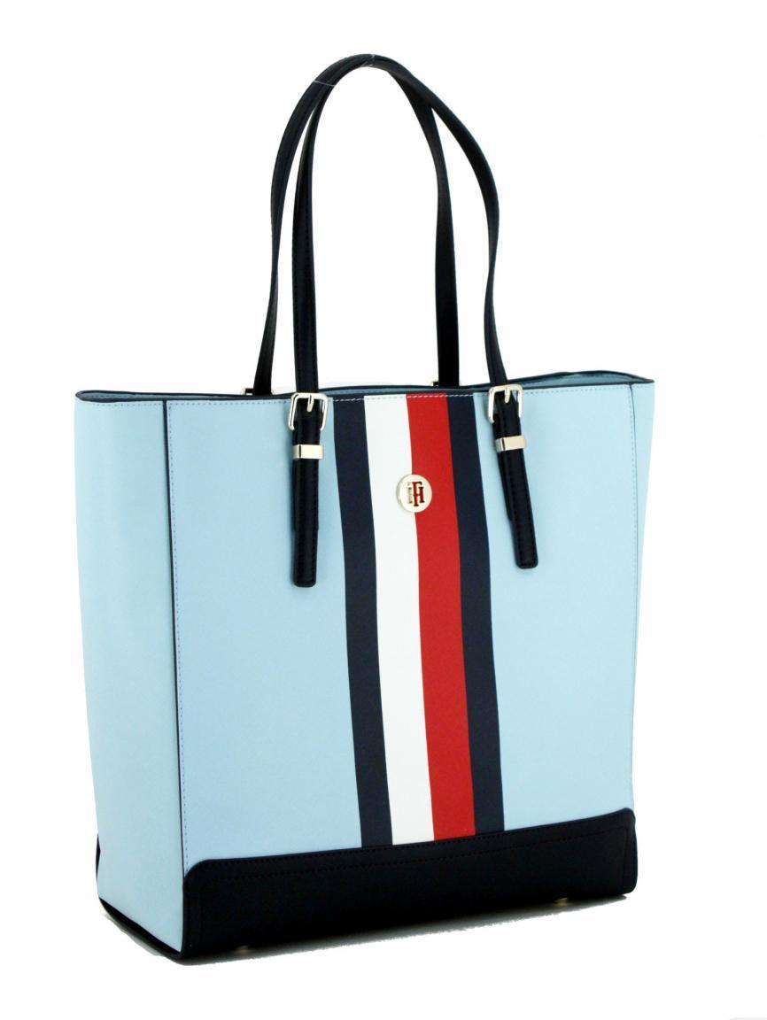 Shopper mit Laptopfach Hilfiger Work Bag hellblau Streifen